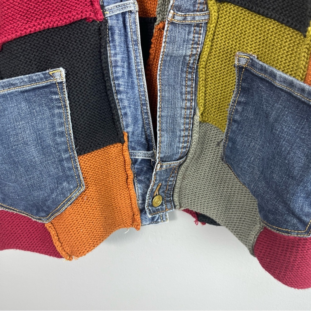 Patchwork Open-Front Cardigan Sweater Jacket - Mu… - image 3